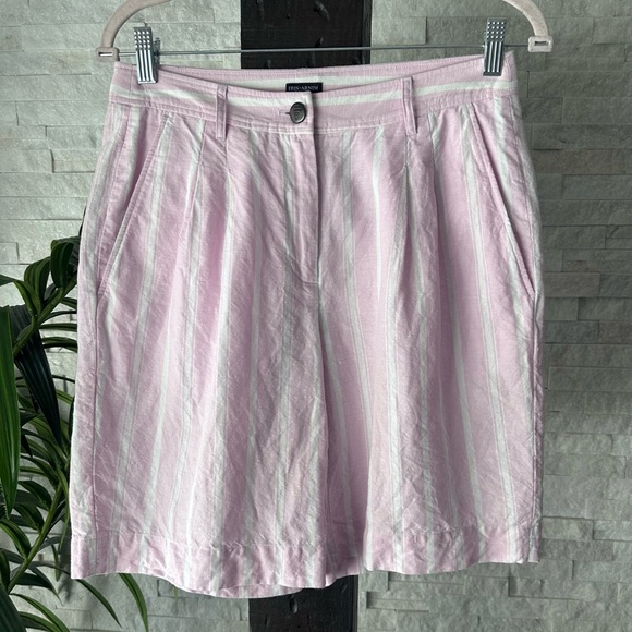 IRIS V ARNIM Linen Cotton Pastel Pleated Pink Bermuda Stripe Shorts Size 34 (M) - Picture 1 of 8